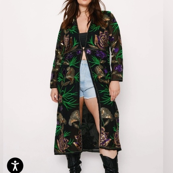 Nasty Gal Black Floral Sequin Kimono - Picture 2 of 6